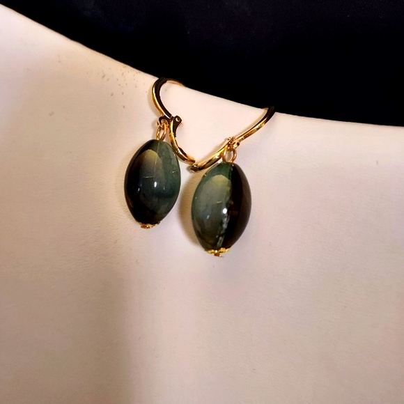 Dark Forest Green and Black Bobble Earrings. - Picture 3 of 3